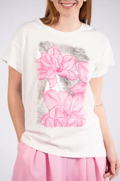 T-Shirt Flowers Ροζ-Λευκό