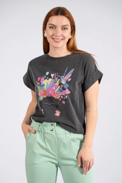 T-Shirt Frida Flowers Μαύρο
