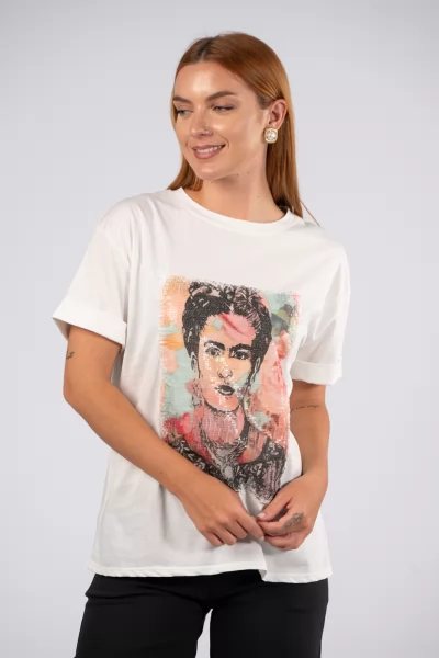 T-Shirt Frida Παγιέτες Λευκό