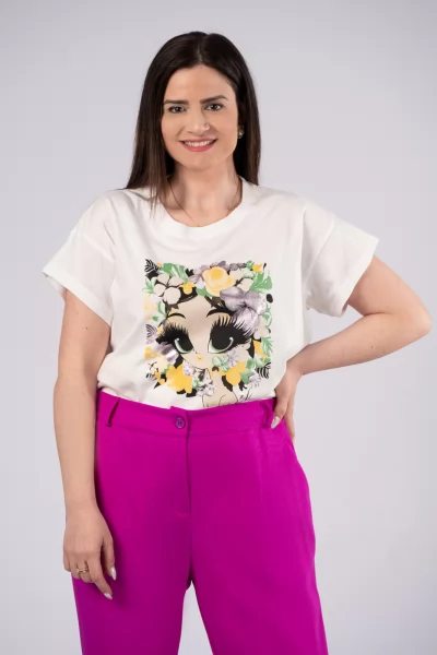 T-Shirt Girl Face Violet-Λευκό
