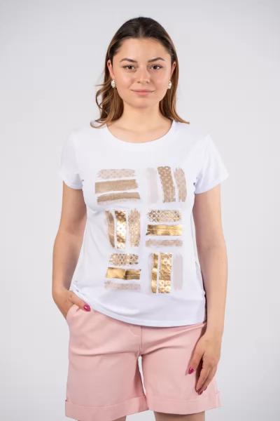 T-Shirt Γραμμές Μπεζ-Λευκό