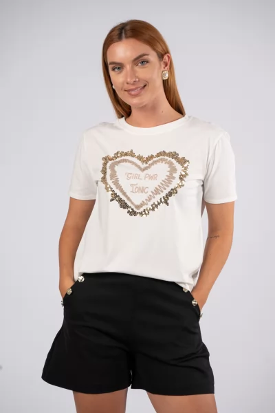 T-Shirt Καρδιά Girl Cream