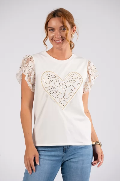 T-shirt Καρδιά Lace Λευκό