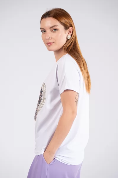 T-Shirt Καρδιά Leopar-Λευκό