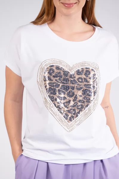 T-Shirt Καρδιά Leopar-Λευκό