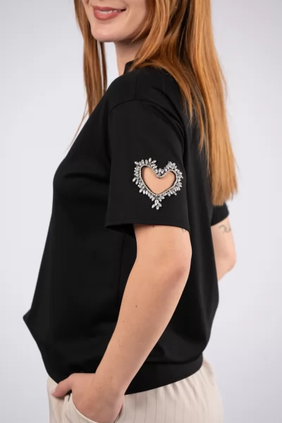 T-Shirt Καρδιά Μανίκια Μαύρο