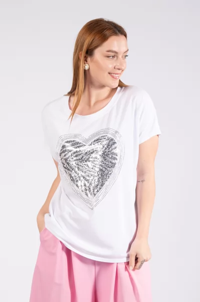T-Shirt Καρδιά Zebra-Λευκό