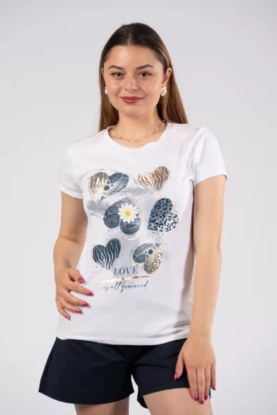 T-Shirt Καρδιές Navy-Λευκό