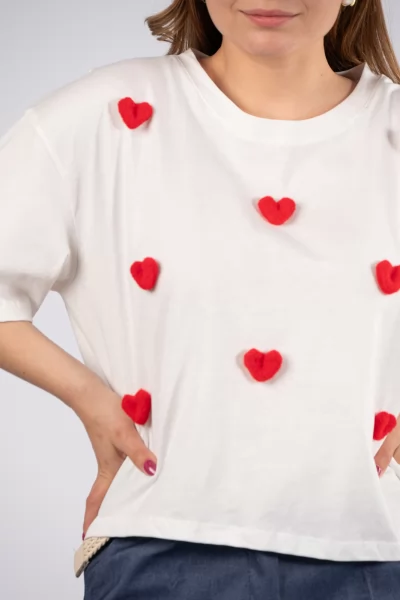 T-Shirt Καρδιές Πομ Πον Λευκό