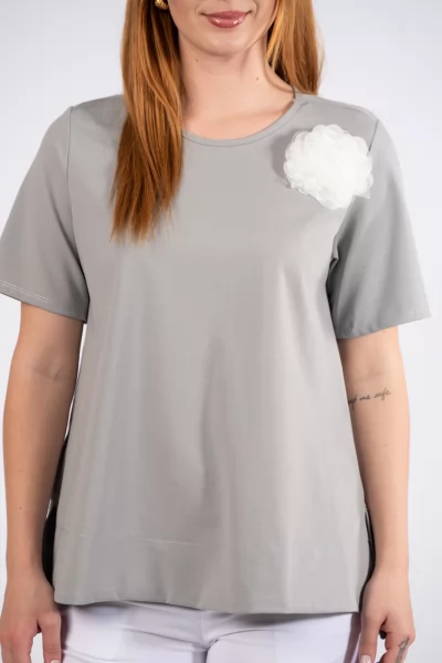 T-Shirt Καρφίτσα Λουλούδι Γκρι