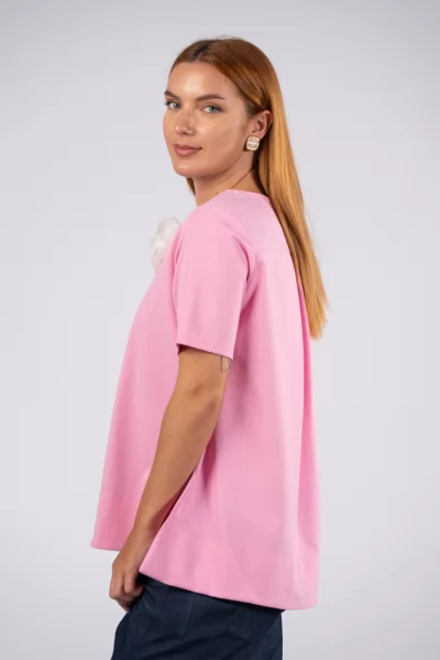 T-Shirt Καρφίτσα Λουλούδι Ροζ