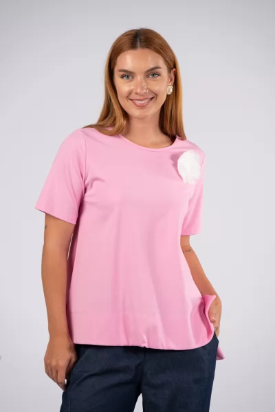 T-Shirt Καρφίτσα Λουλούδι Ροζ