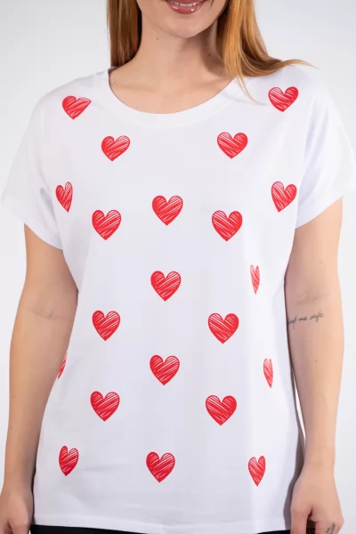 T-Shirt Κόκκινες Καρδιές Λευκό