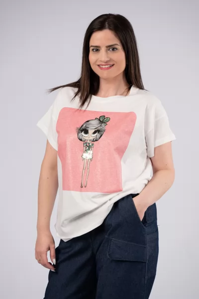 T-Shirt Little Girl Ροζ-Λευκό
