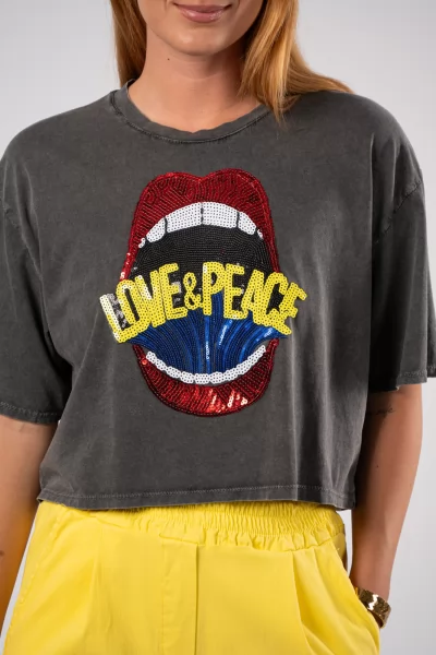 T-shirt Love Peace Ανθρακί