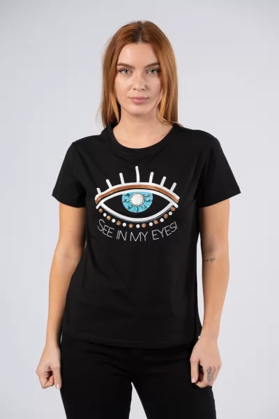 Τ-Shirt Μάτι Στρας Μαύρο