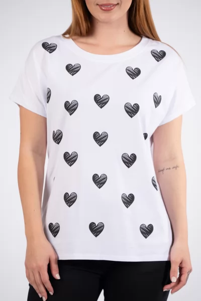T-Shirt Μαύρες Καρδιές Λευκό