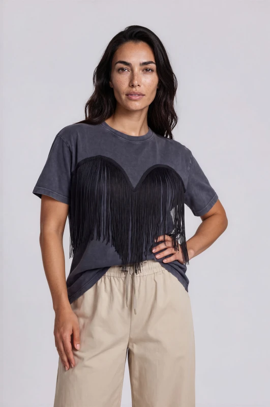 T-shirt Μονόχρωμο με Κρόσσια