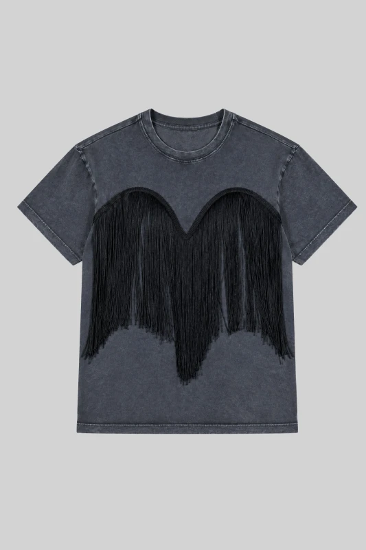 T-shirt Μονόχρωμο με Κρόσσια