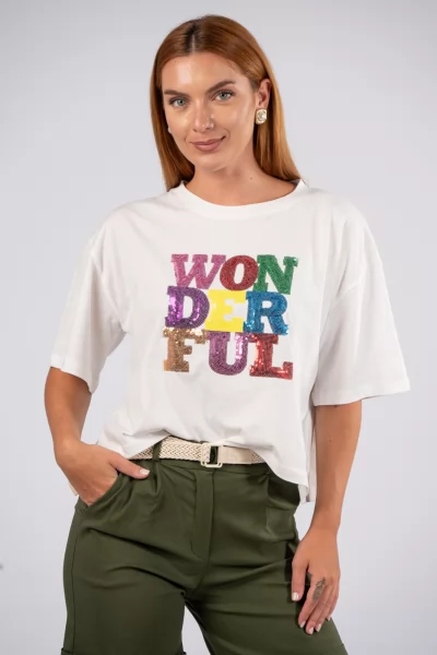 T-Shirt Παγιέτες Wonderful Λευκό