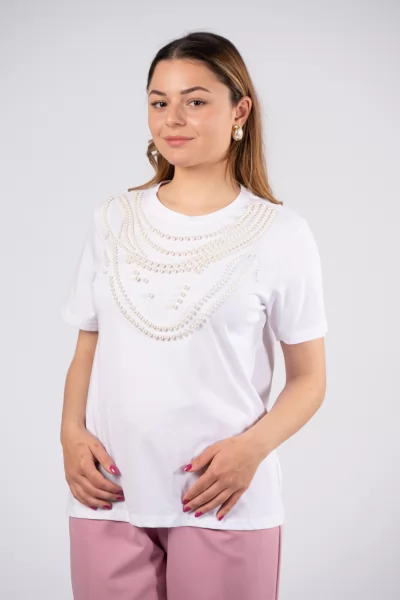 T-Shirt Pearls Λευκό