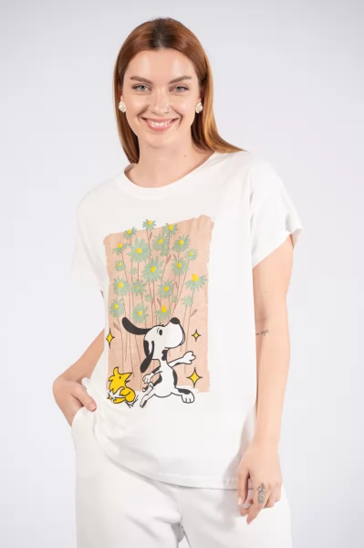 T-Shirt Snoopy-Duck Καφέ-Λευκό