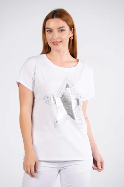 T-shirt Star Ασημί-Λευκό