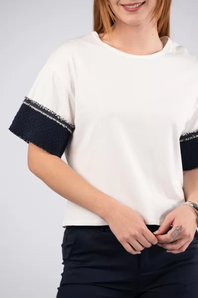 T-Shirt Τουίντ Μανίκι Navy-Λευκό