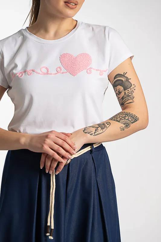 T-Shirt Βαμβακερό Ανάγλυφη Καρδιά