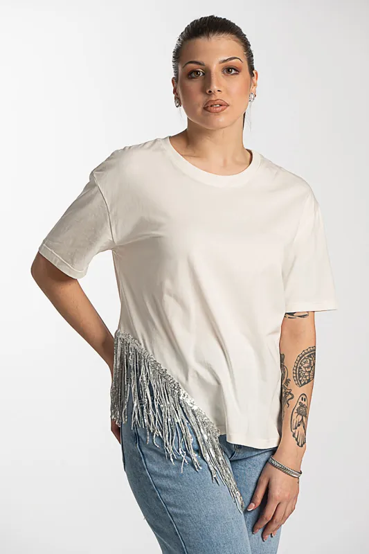 Cotton T-Shirt Cut Fringes