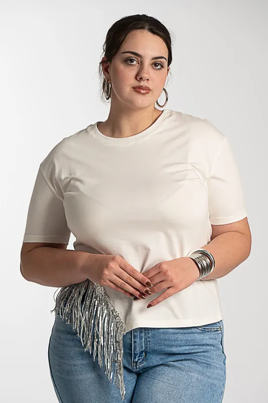 Cotton T-Shirt Cut Fringes