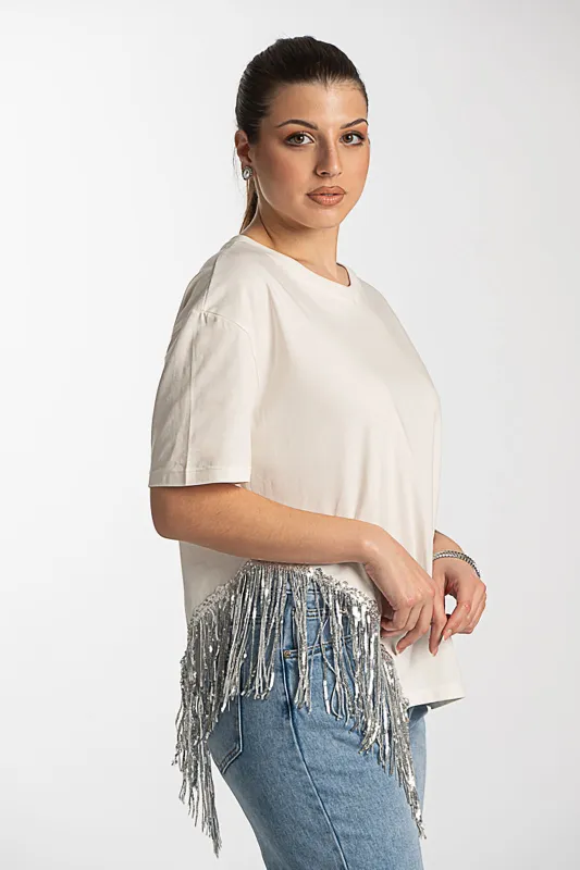 Cotton T-Shirt Cut Fringes