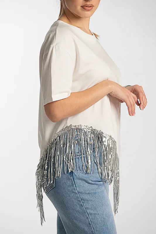 Cotton T-Shirt Cut Fringes