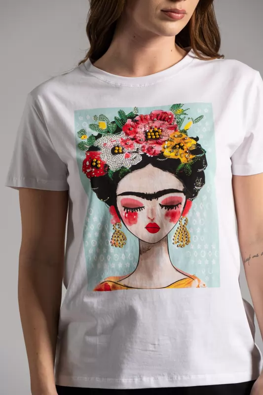 T-shirt Cotton Frida Rhinestone 