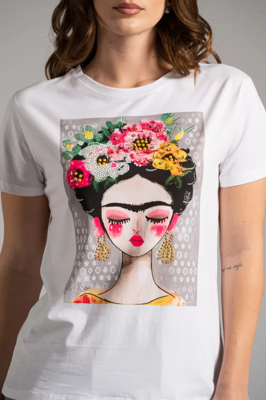 T-shirt Cotton Frida Rhinestone 