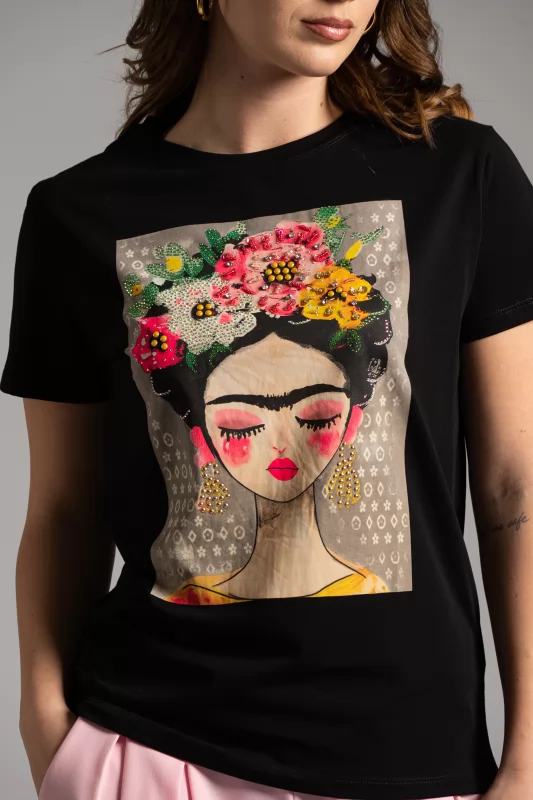 T-shirt Cotton Frida Rhinestone 