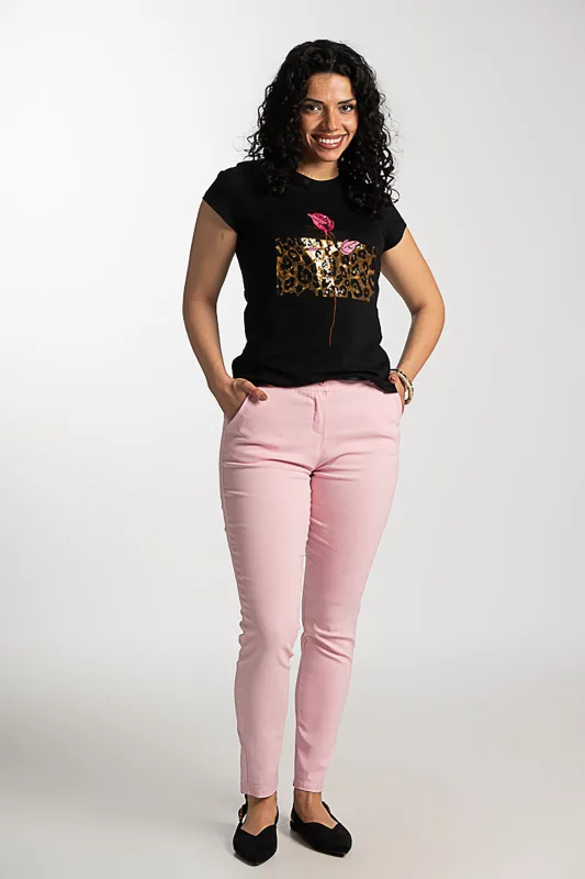 Cotton Embroidered T-Shirt Animal Print