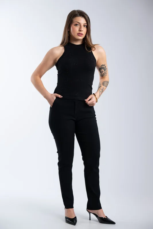 Top Rib Sleeveless Rhinestones
