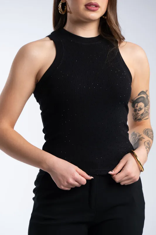 Top Rib Sleeveless Rhinestones