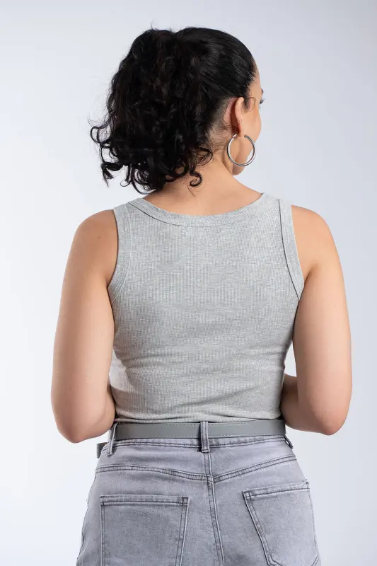 Top Basic Rib Αμάνικο