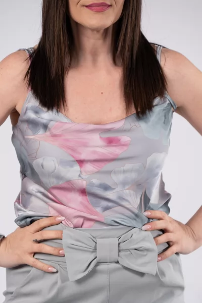 Top Floral Draped Grey