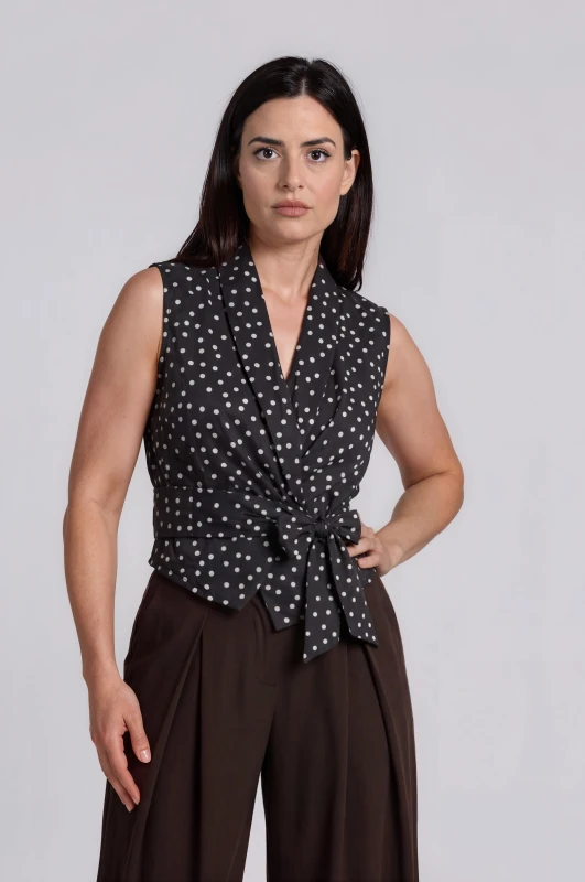 Top Polka Dot Asymmetrical with Tie 