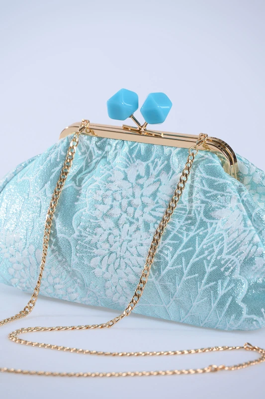 Τσάντα Clutch Leaves Ασημοκλωστή