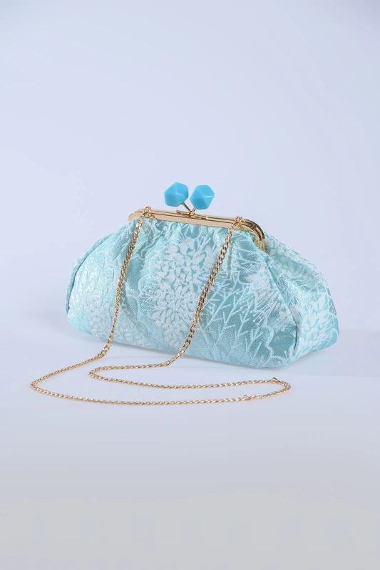 Leaves Clutch Bag Silver Chain 