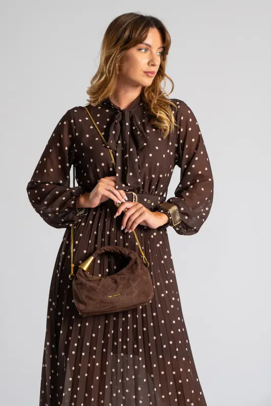 Τσάντα Hobo Suede Χρυσή Λεπτομέρεια