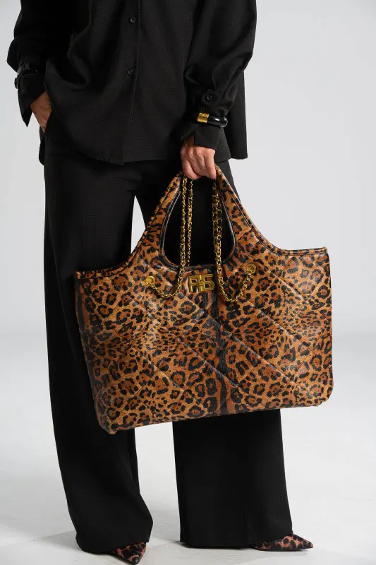 Shoulder Bag Leopard Leatherette 