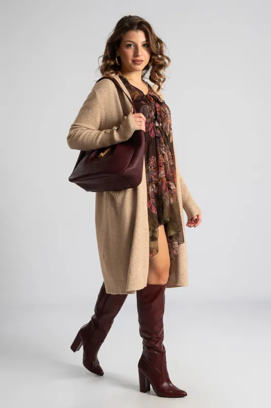 Shoulder Bag Leather Solid Color