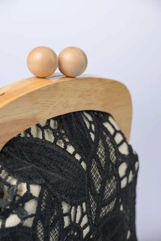 Τσάντα Ξύλινο Clutch Δαντέλα Flora