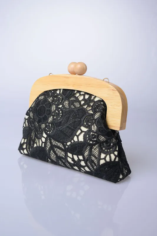 Τσάντα Ξύλινο Clutch Δαντέλα Flora