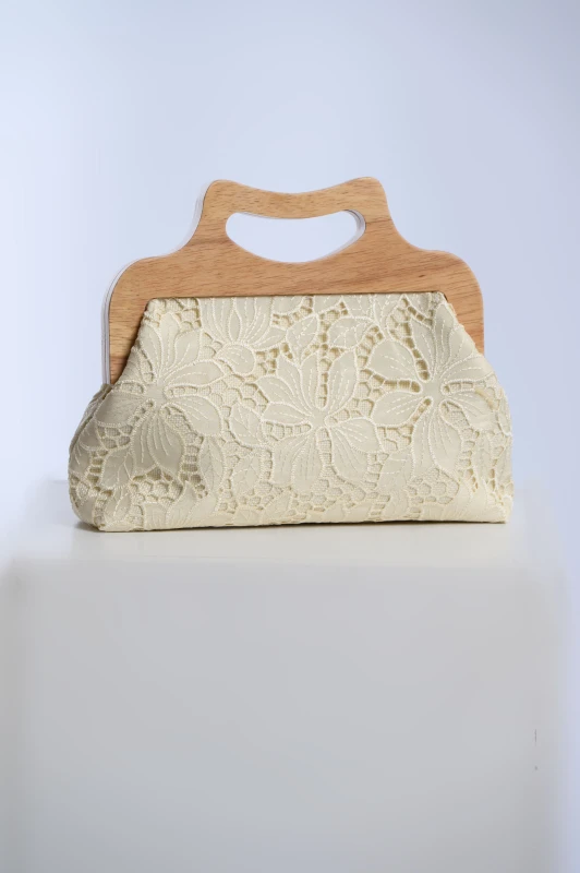 Τσάντα Ξύλινο Clutch Δαντέλα Floral